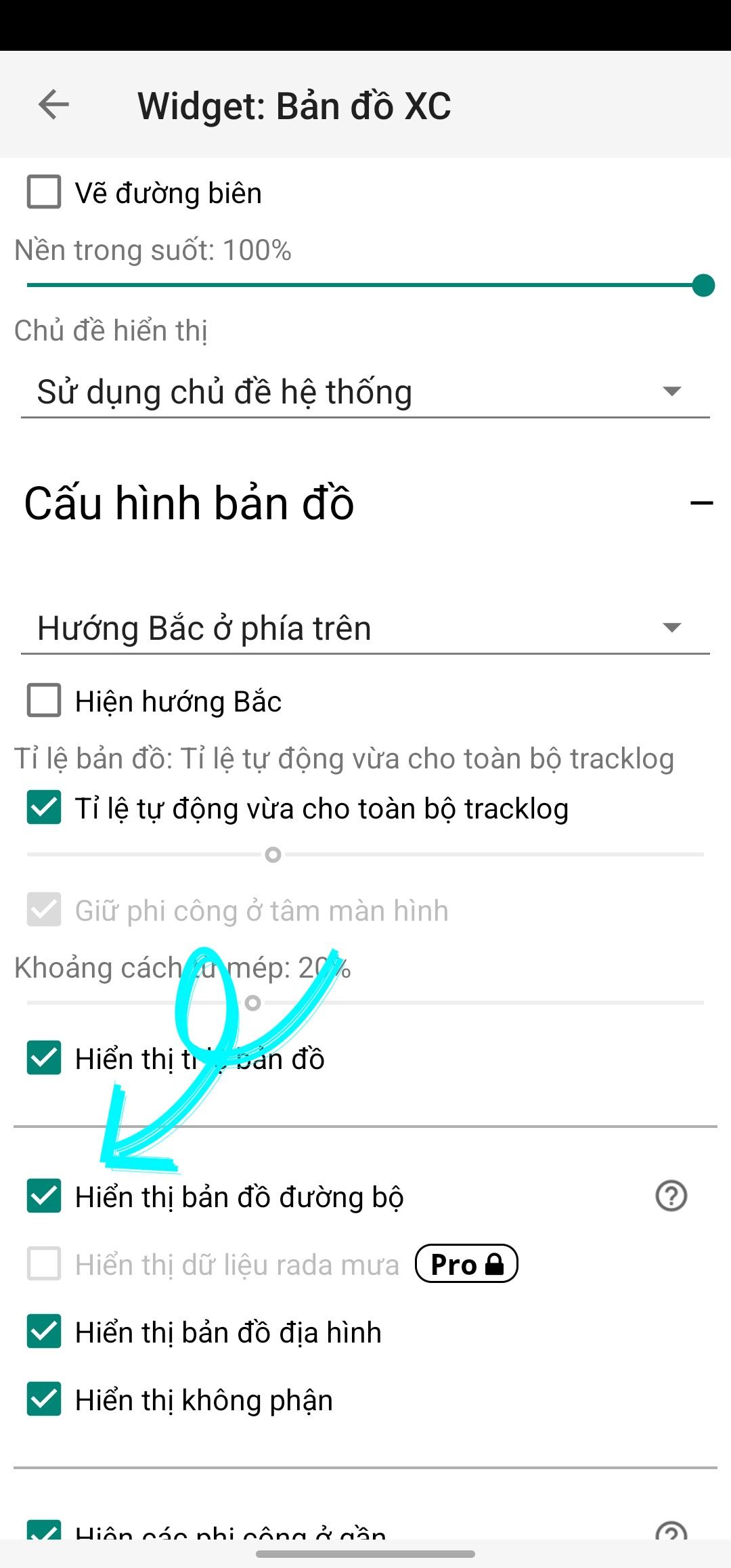 Bước 10: chọn mục Hiển thị bản đồ đường bộ